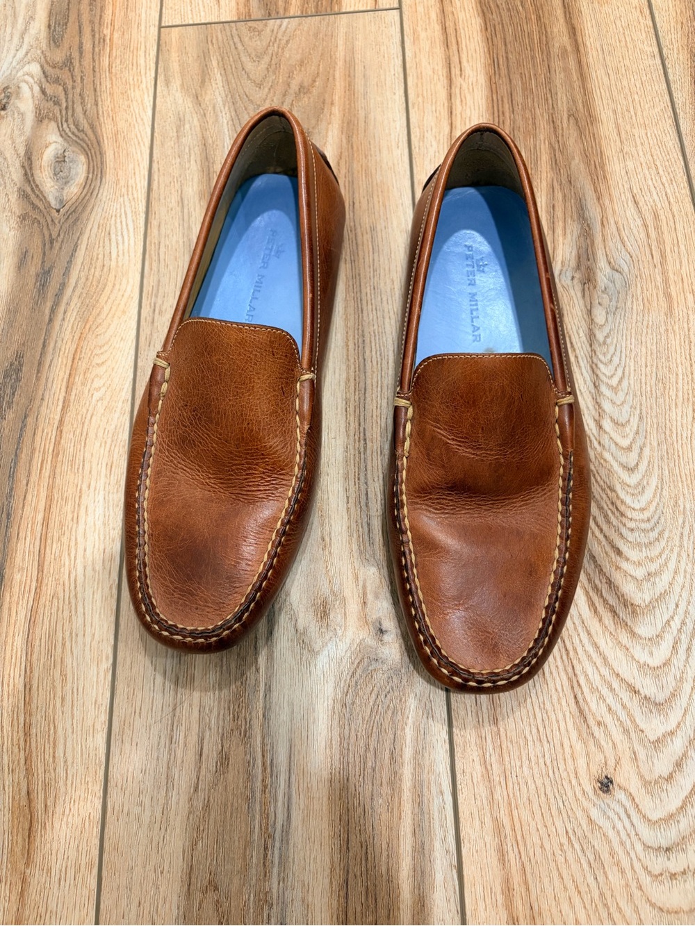 Peter Millar Chestnut Brown Leather Moc Toe Slip-Ons